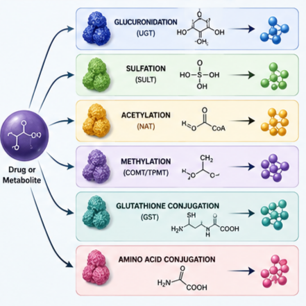 Major Conjugation Reactions of Phase II Metabolism
